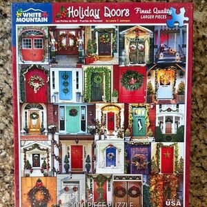 White Mountain Holiday Doors Puzzle - Red, Green, Blue